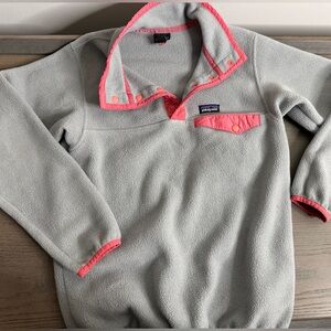 Patagonia Synchilla Girls Gray Fleece with Pink Trim